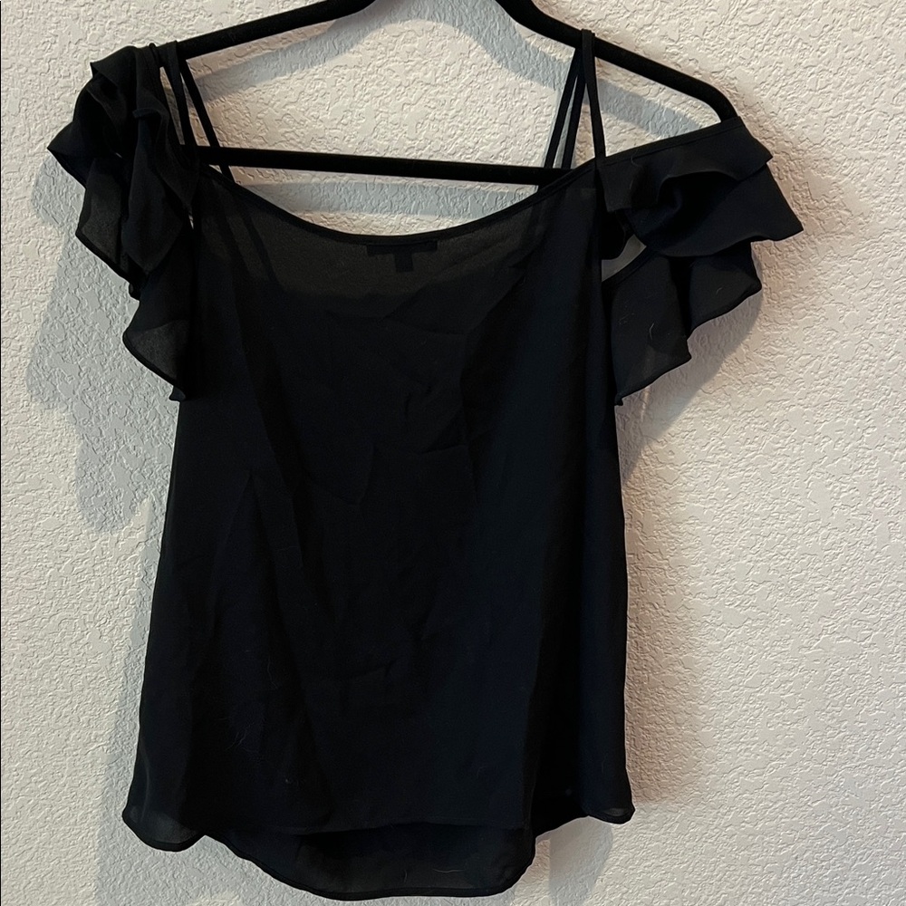 Express Black Lace-Up Ruffle Blouse - Picture 6 of 6